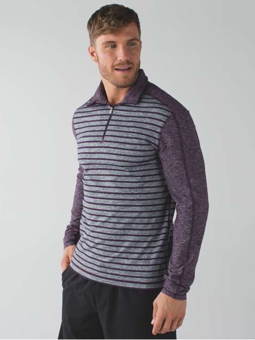 MENS Lululemon Surge Warm 1/2 Zip Yachtie Stripe Heathered Dark Slate Deep Zinfa
